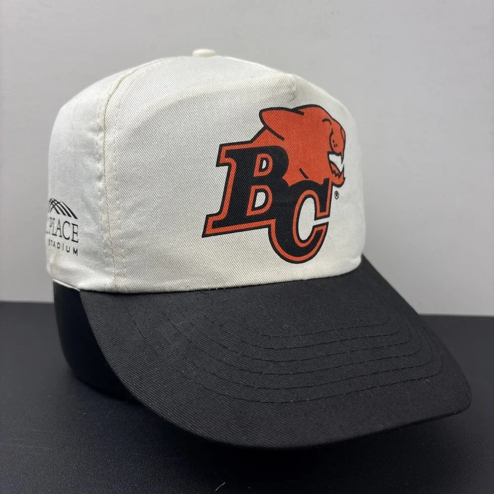 Vintage 80s 90s BC Lions Snapback Hat BC Place Stadium CFL White Black Cap